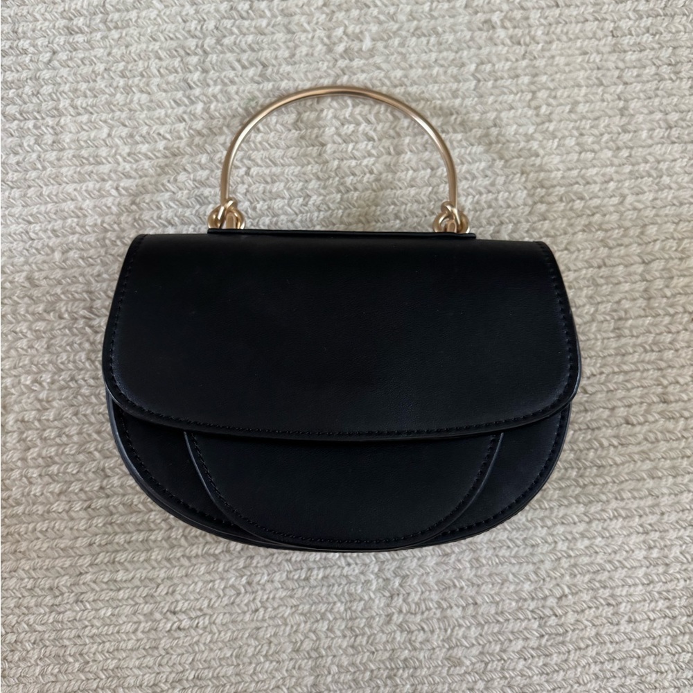 Melie Bianco Black Mini Bag with Gold Handle